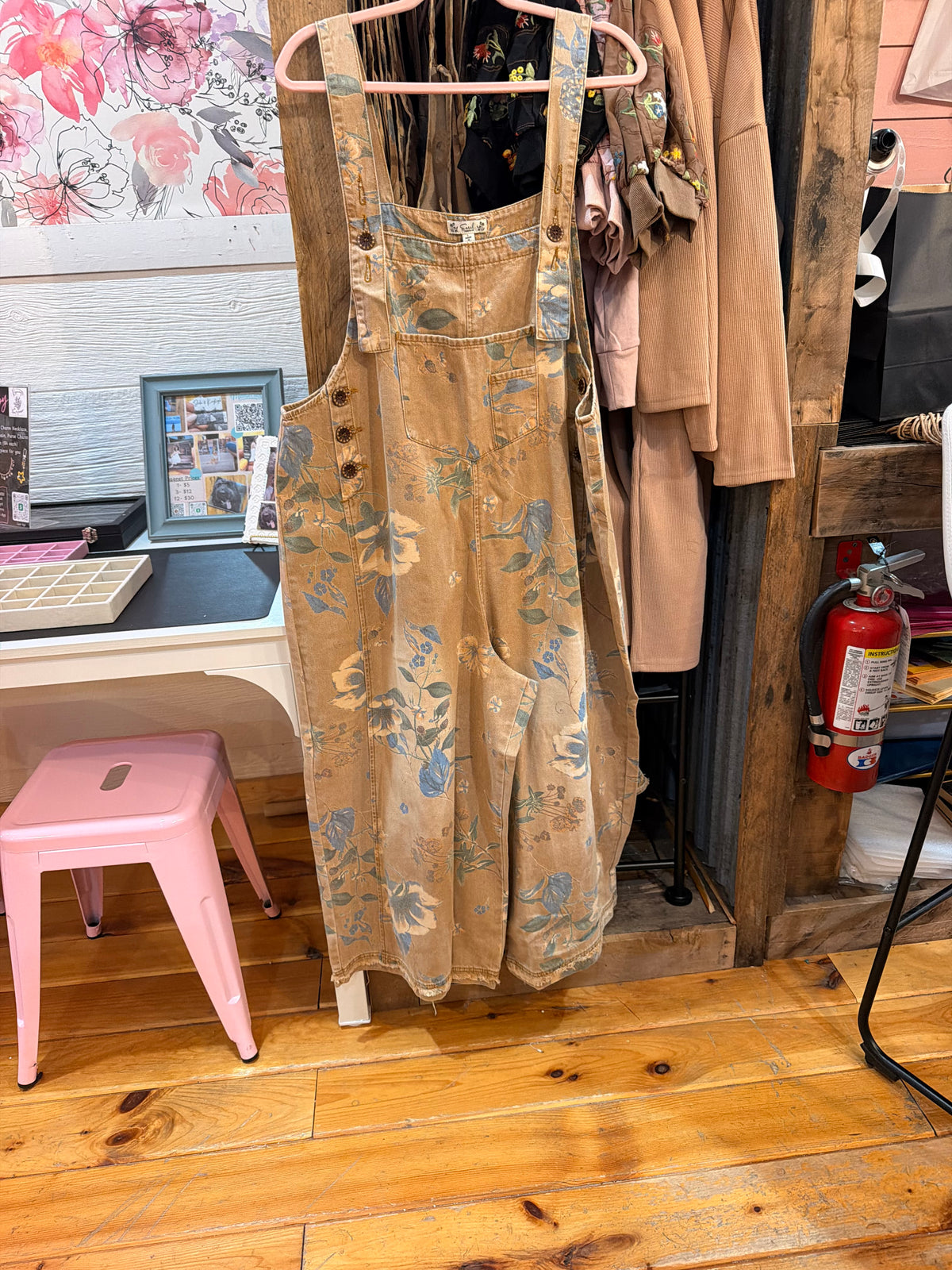 Easel Cropped Floral Overalls