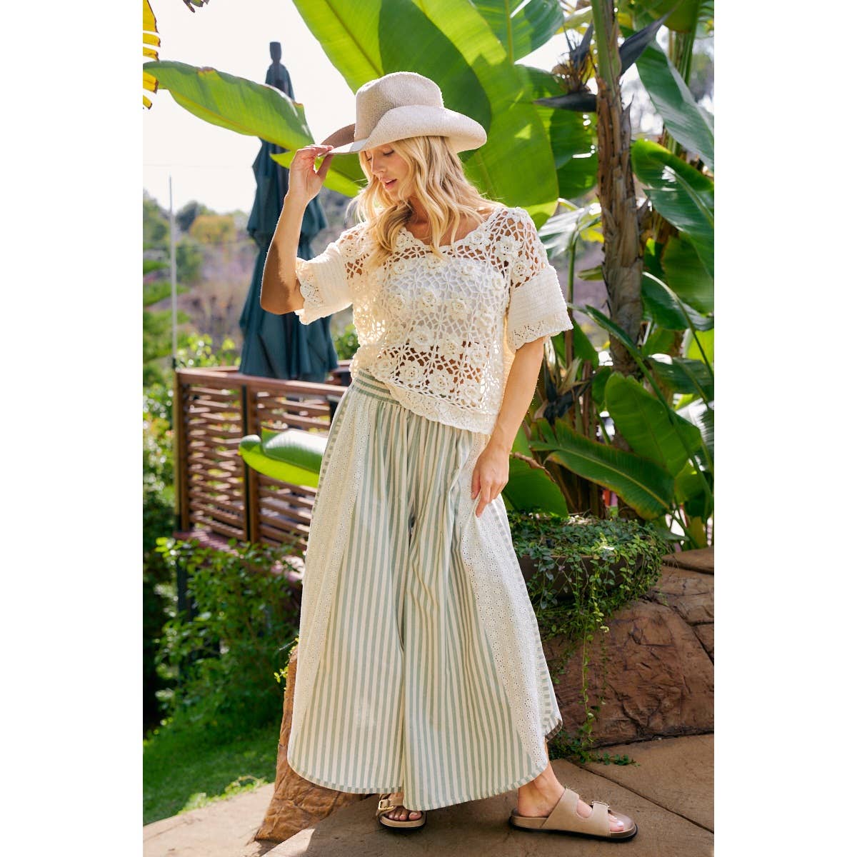 Wide Leg Pants w/eyelet lace