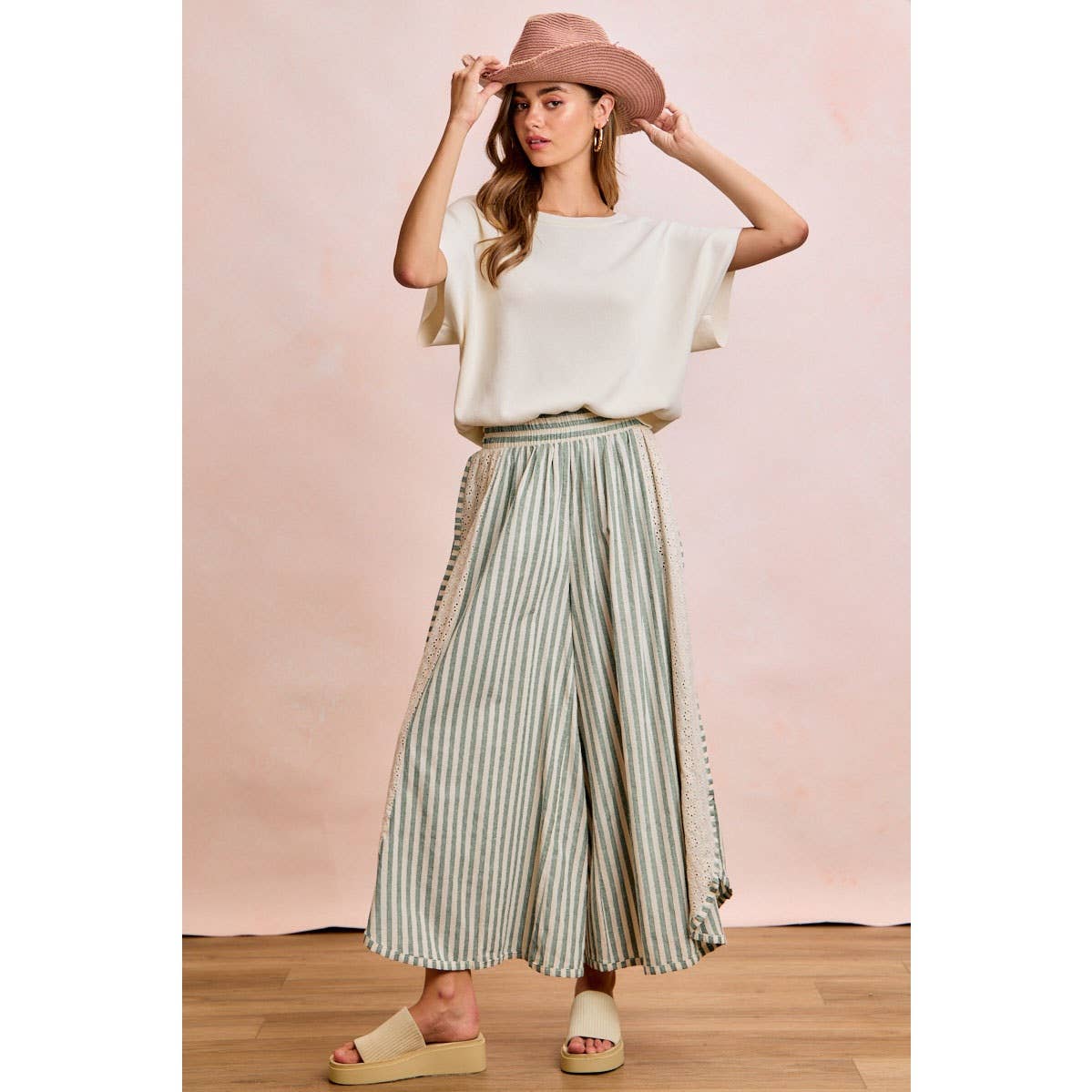 Wide Leg Pants w/eyelet lace