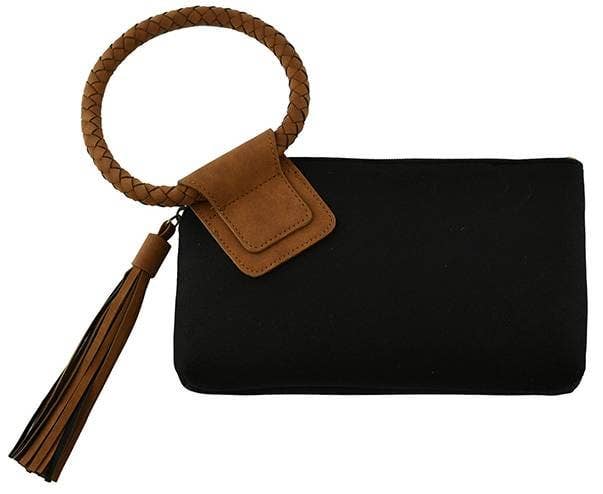 Faux Suede Tassel Wristlet