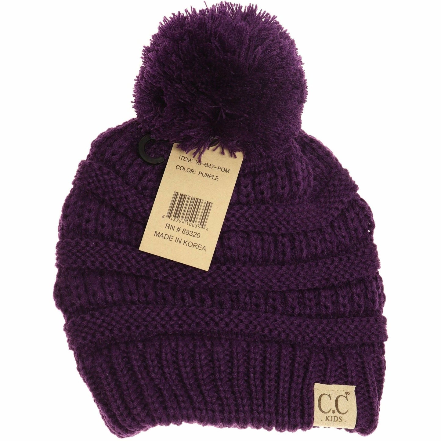 Kids Solid Pom CC Beanie