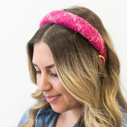 Padded Headband - Hot Pink Checked Woven