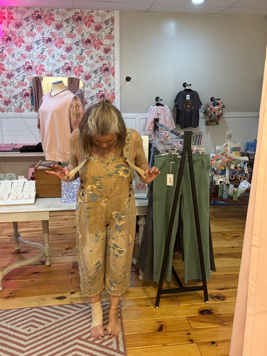 Easel Cropped Floral Overalls