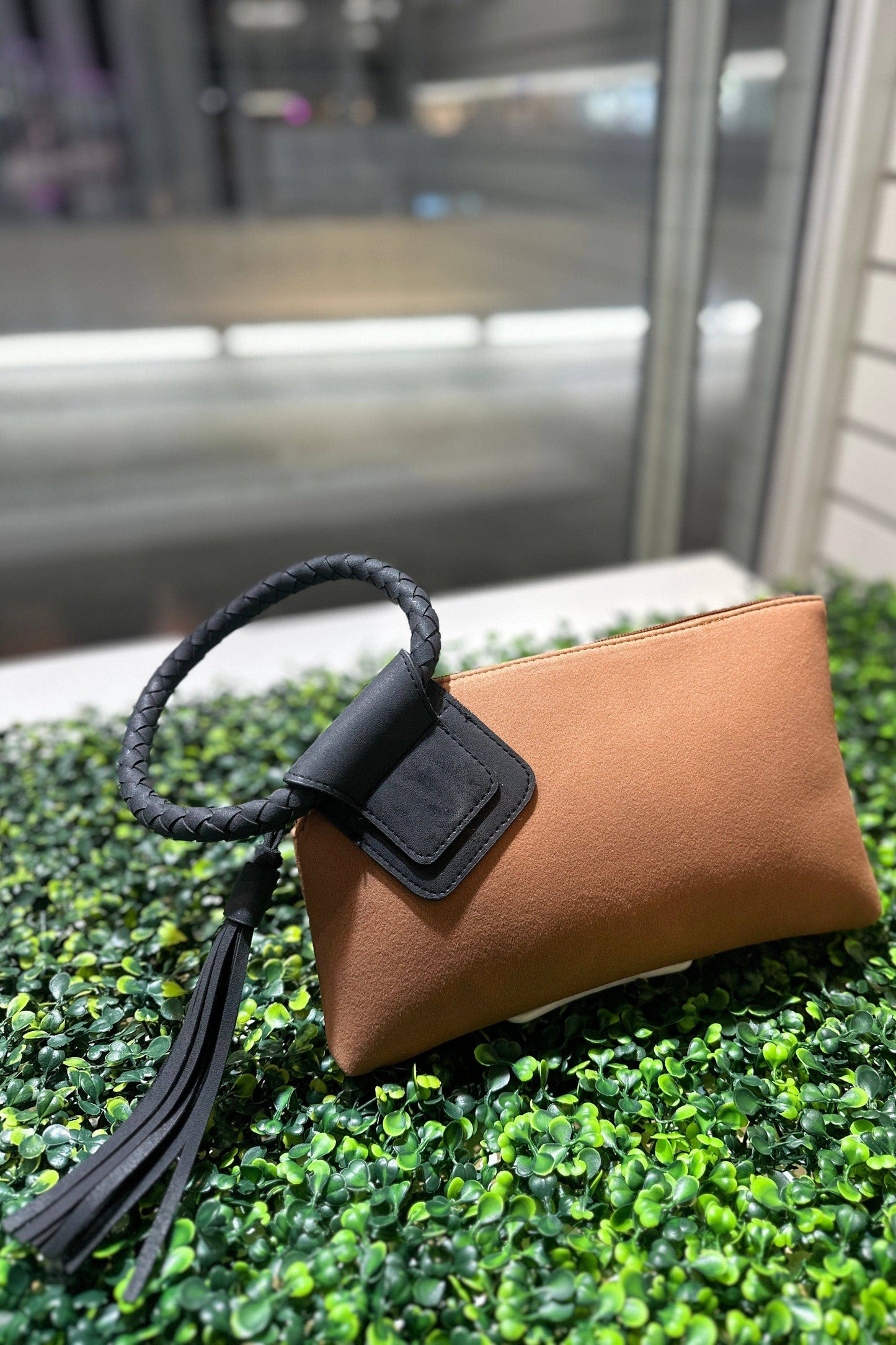 Faux Suede Tassel Wristlet
