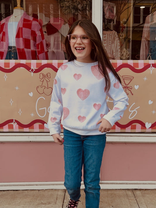 Girls Watercolor Hearts Sweatshirt