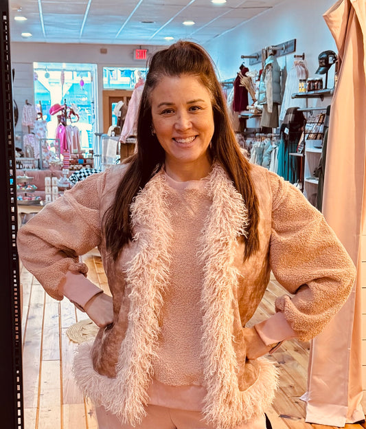 Sherpa Suede Boho Vest W/ Faux Fur