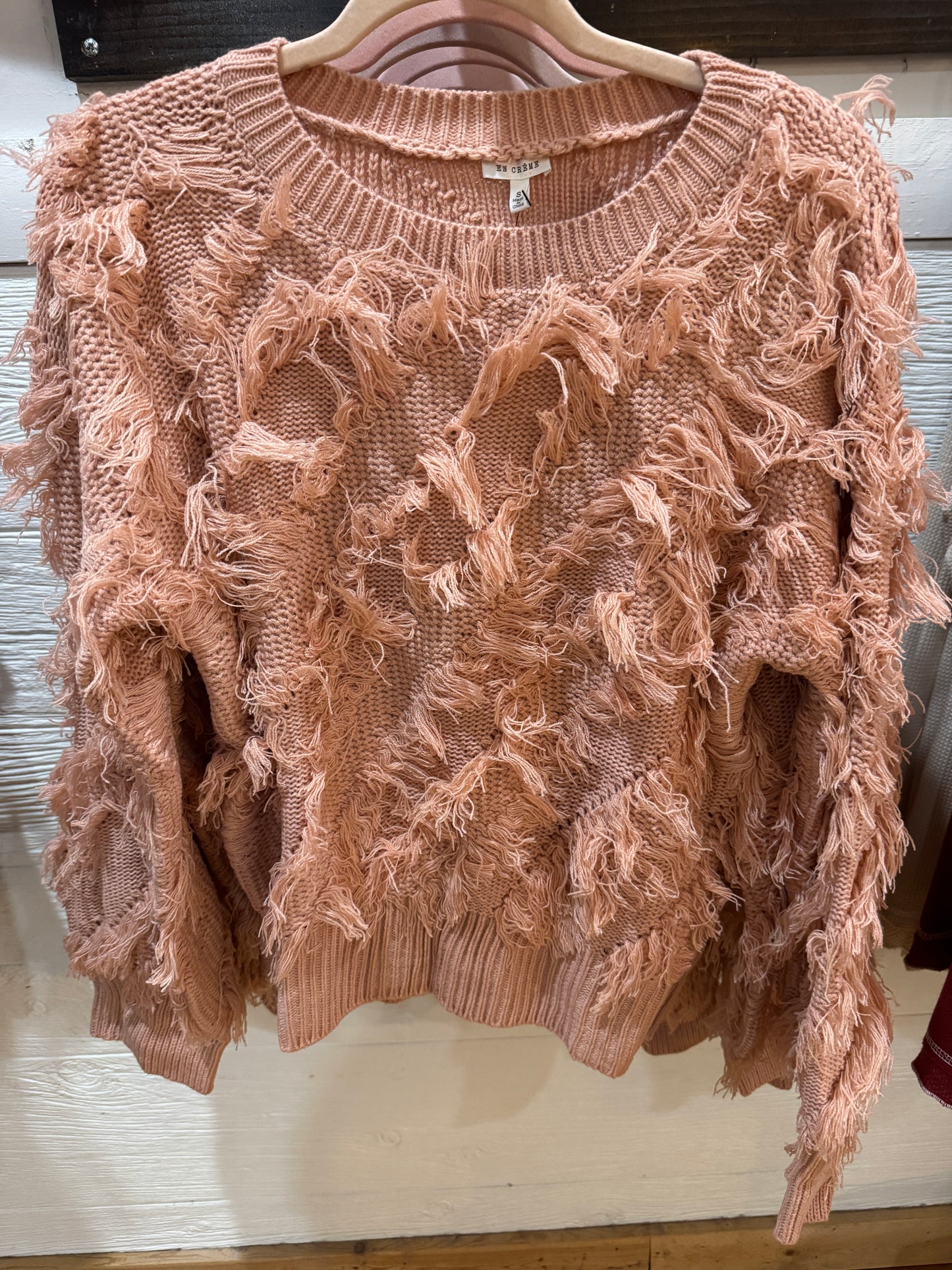 Rose Pink Fringe Sweater