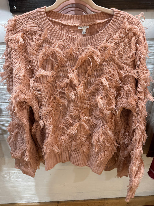 Rose Pink Fringe Sweater