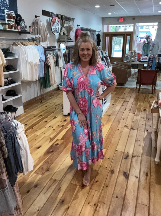 Umgee-Blue Floral Dress