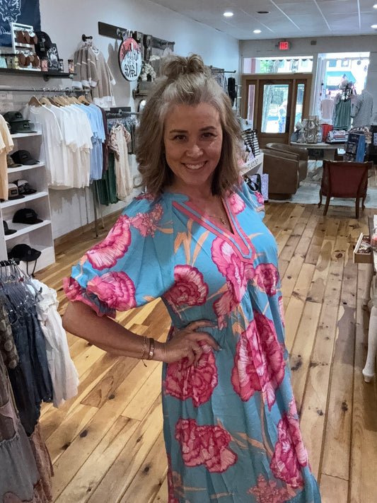 Umgee-Blue Floral Dress