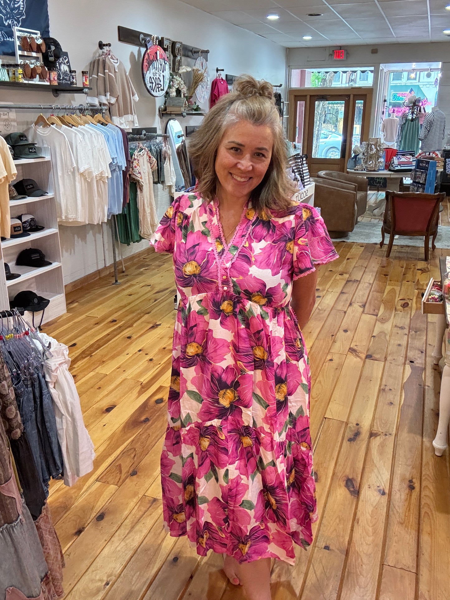 Umgee-Pink Floral Dress