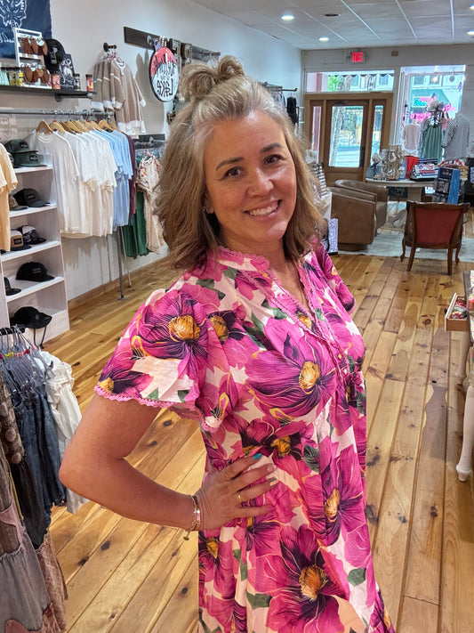 Umgee-Pink Floral Dress