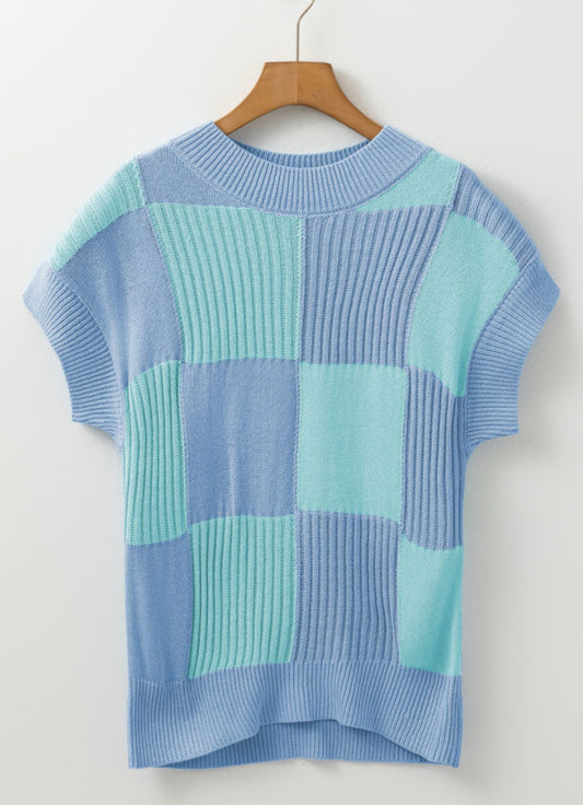 Light Blue Checked SS Sweater