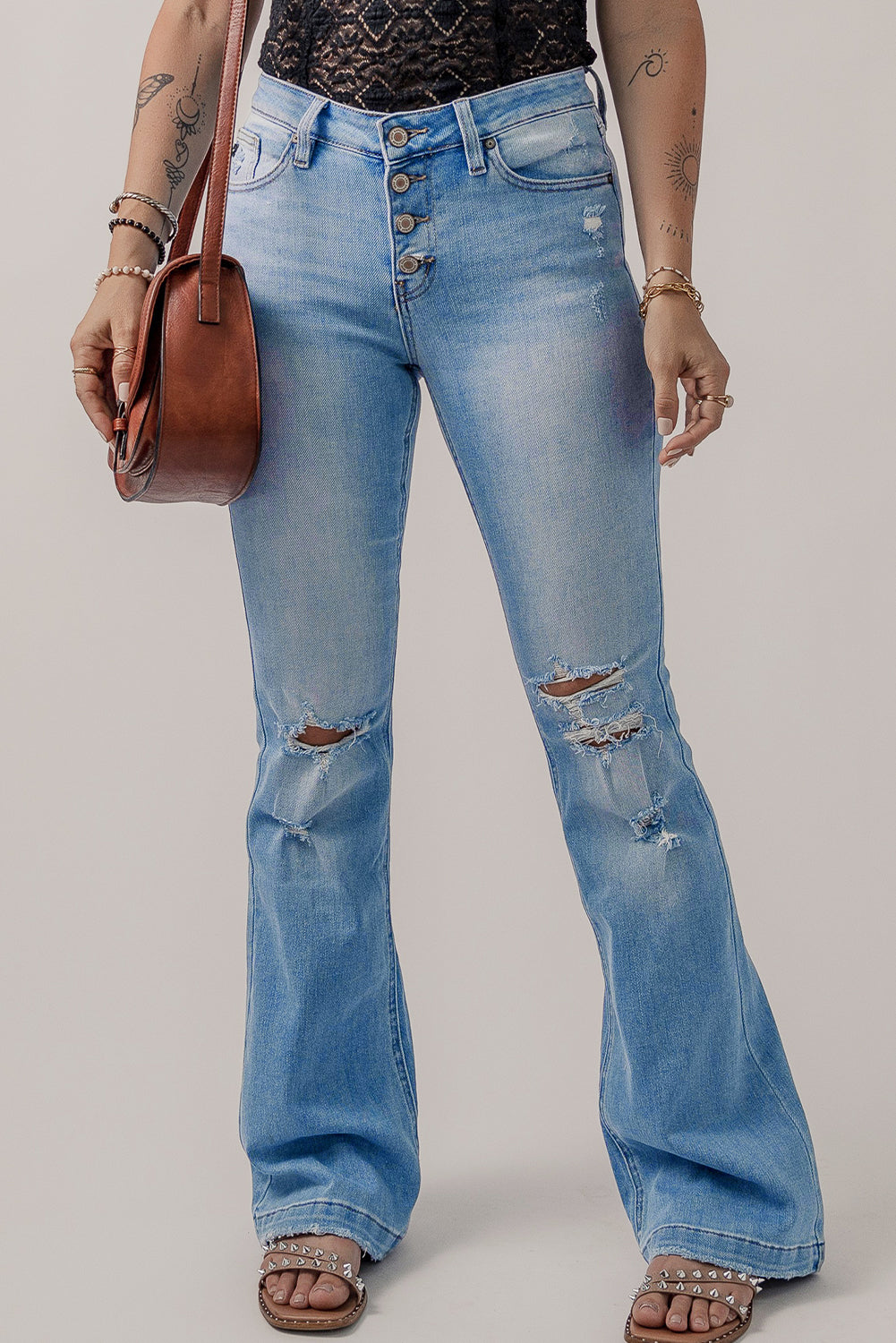 Button Fly Flare Jeans