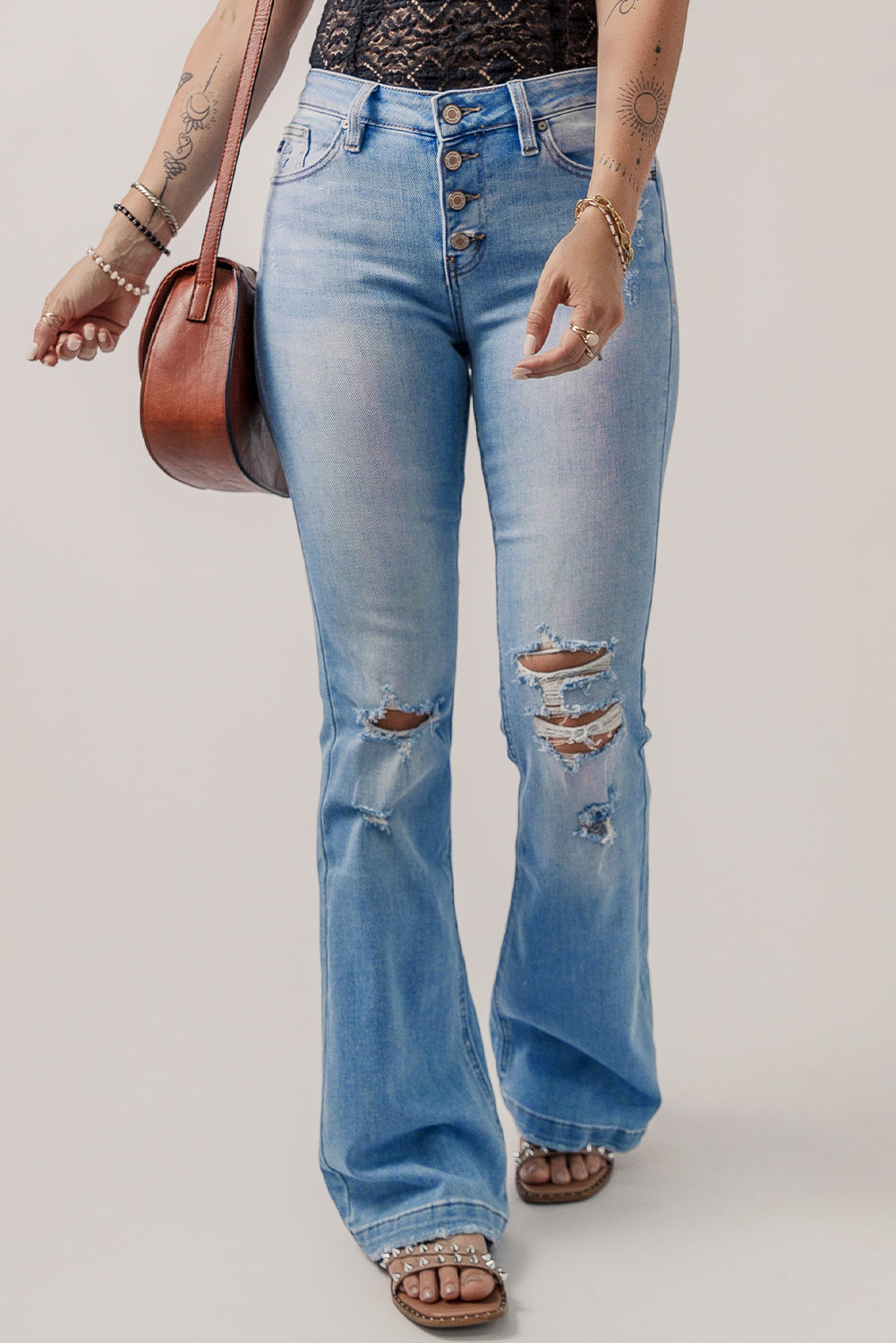 Button Fly Flare Jeans