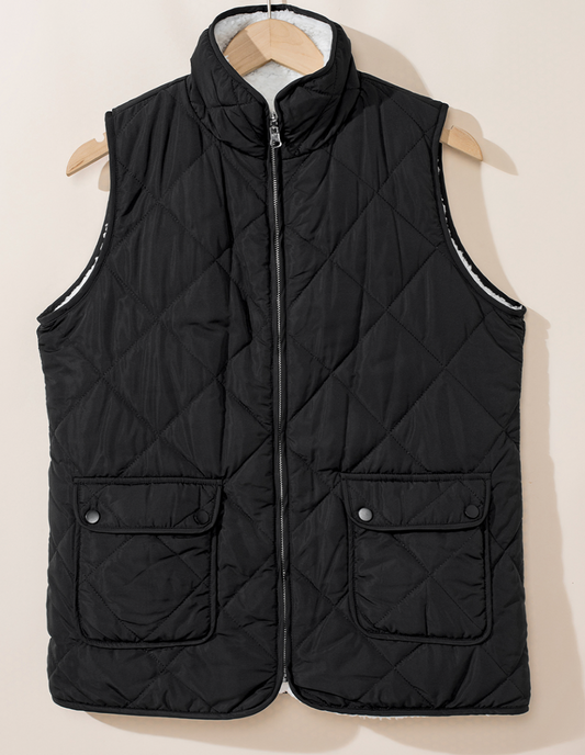 Black Fleece Lined Quilted Vest (reversible)