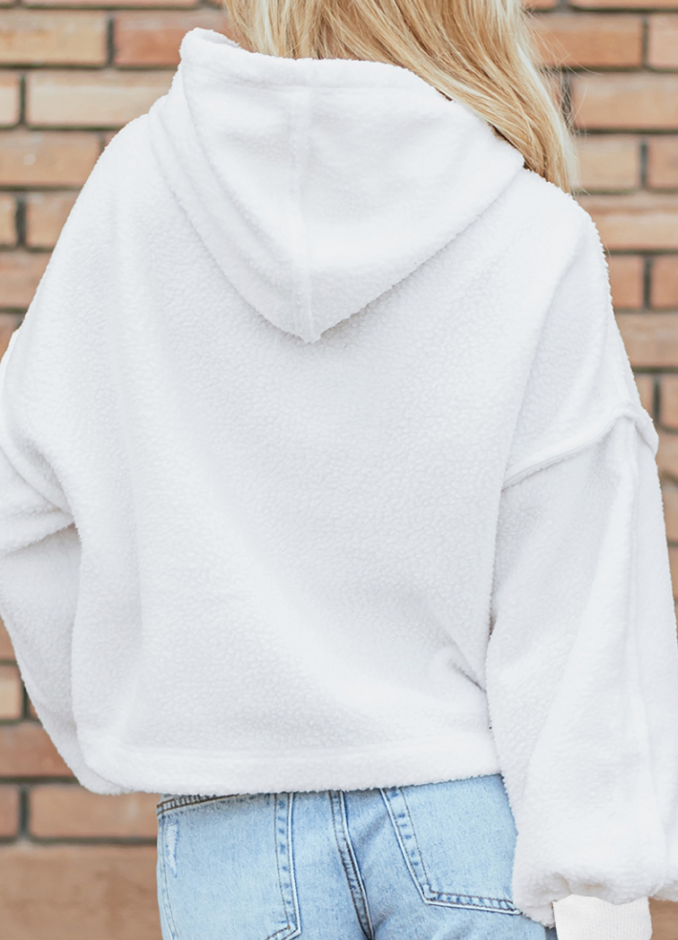 White Sherpa Fleece Cropped Sweatshirt