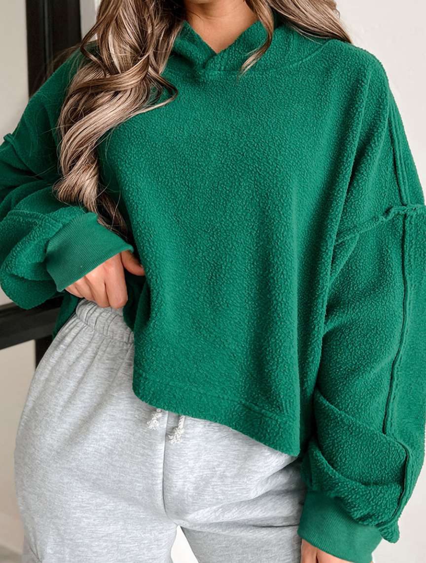 Green Sherpa Fleece Cropped Sweatshirt