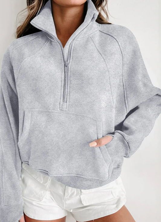 Quarter Zip Sweatshirt - Light Gray