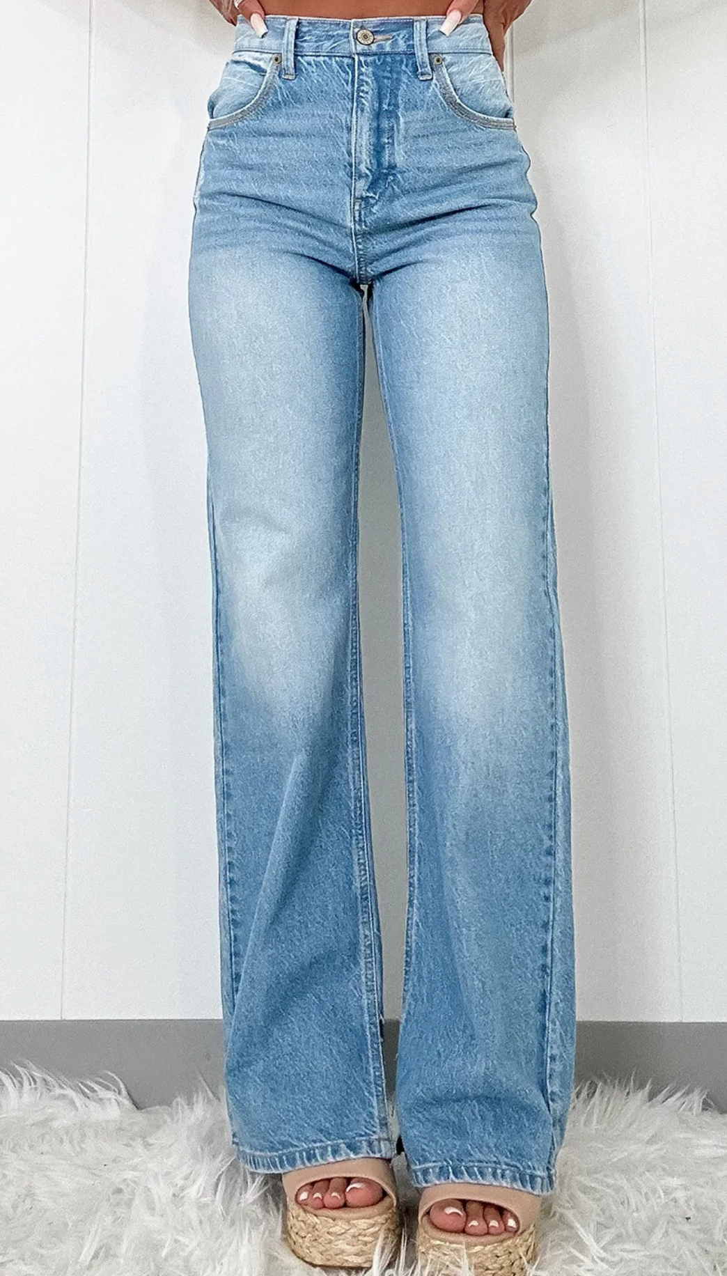 High Rise, Straight Leg Jeans w/Slit