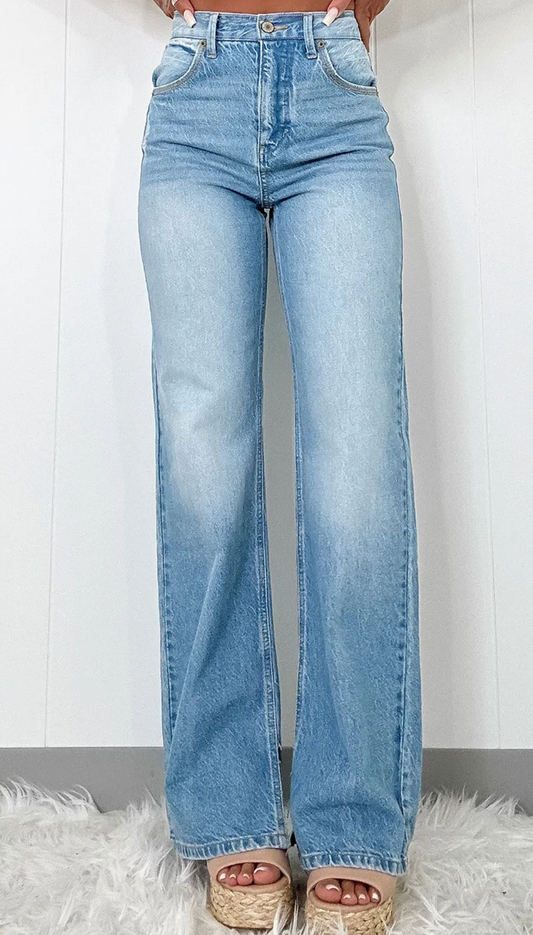 High Rise, Straight Leg Jeans w/Slit