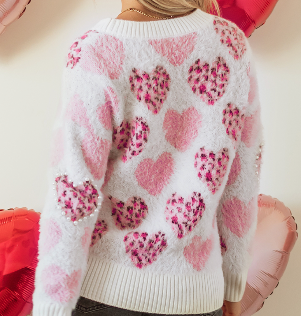 Pink Leopard Heart Sweater