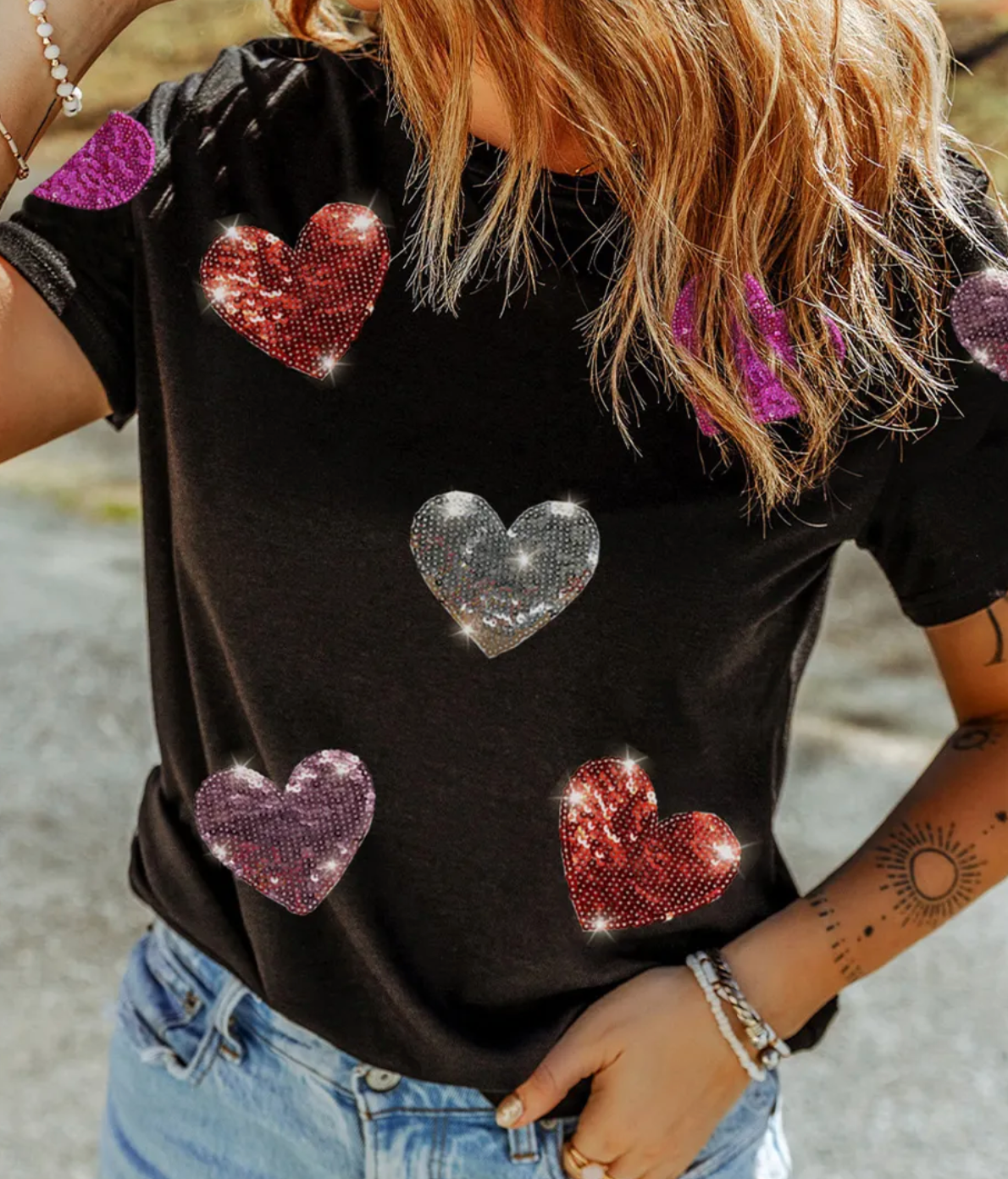 Sequin Heart Valentines Tee