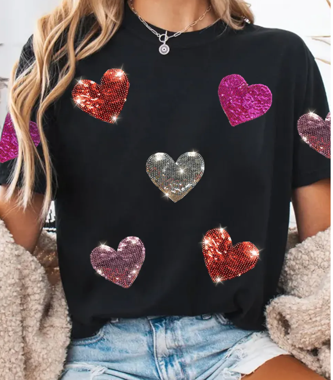 Sequin Heart Valentines Tee