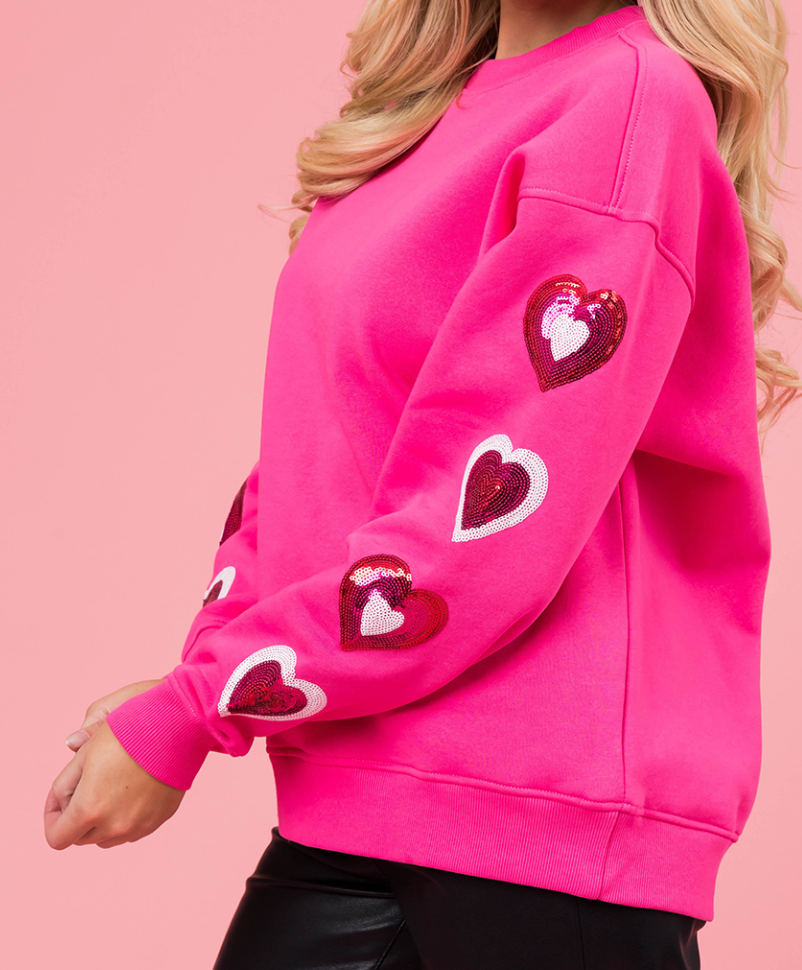 Hot Pink Sweatshirt w/Sequin Hearts