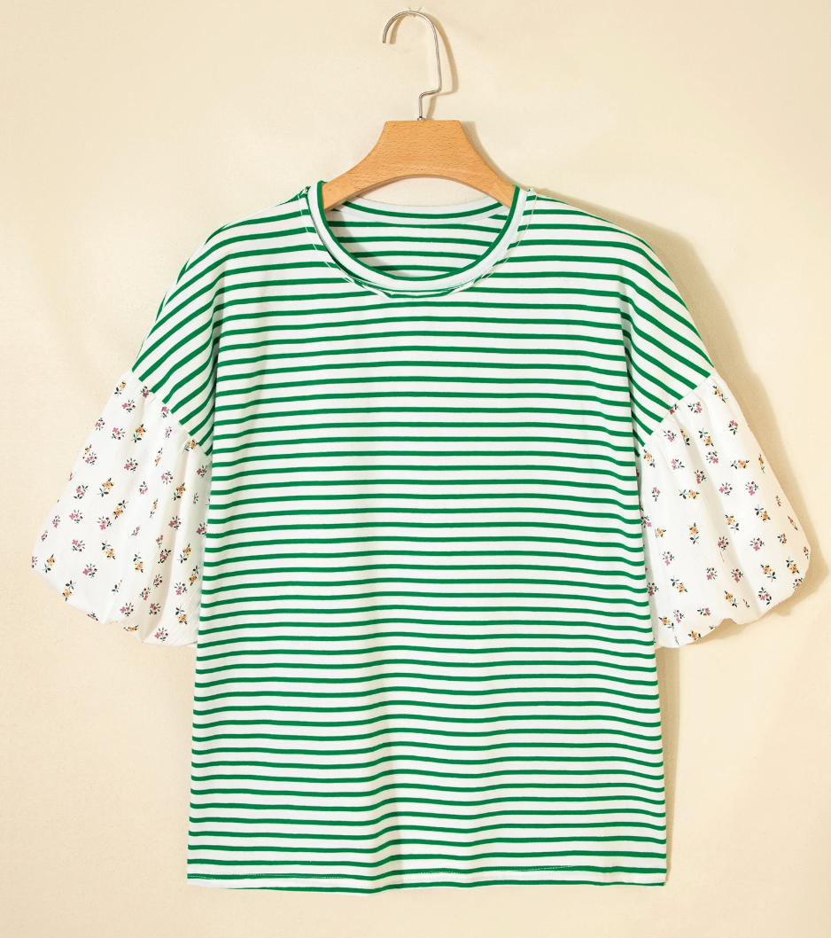 Green Floral Patchwork Top