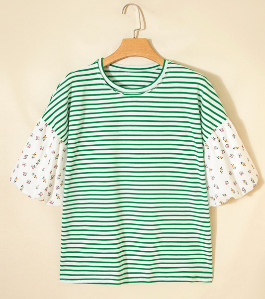 Green Floral Patchwork Top