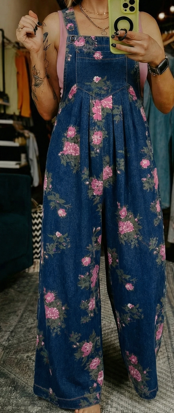 Floral Denin Overalls