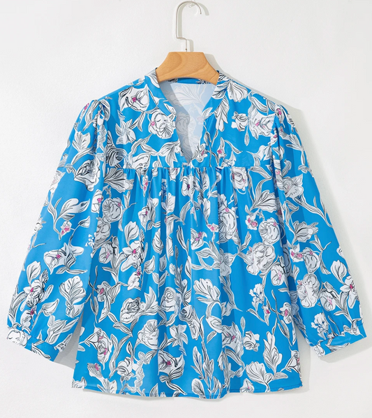 Sky Blue Floral Blouse