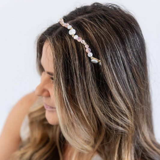 Wavy Oyster Pearl Headband - Pink