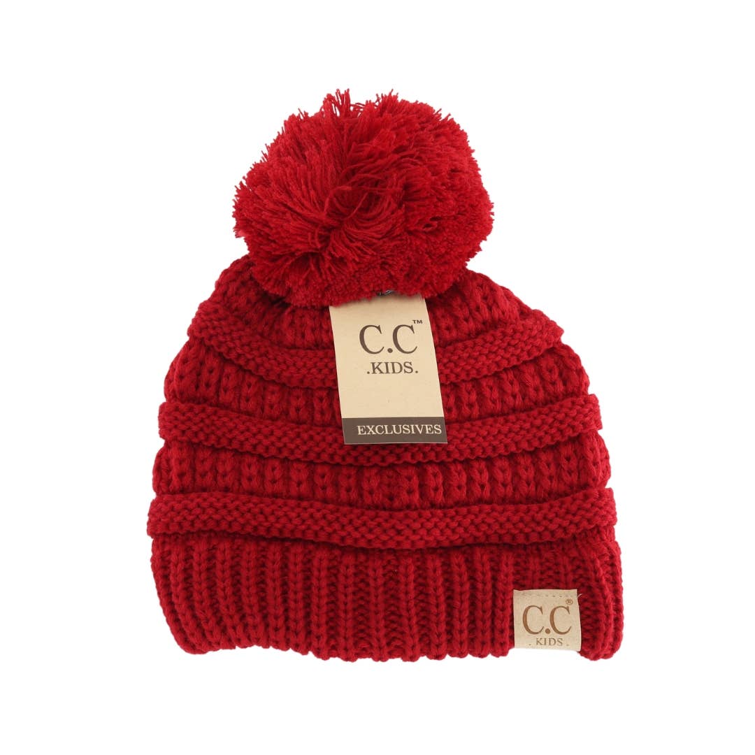 Kids Solid Pom CC Beanie