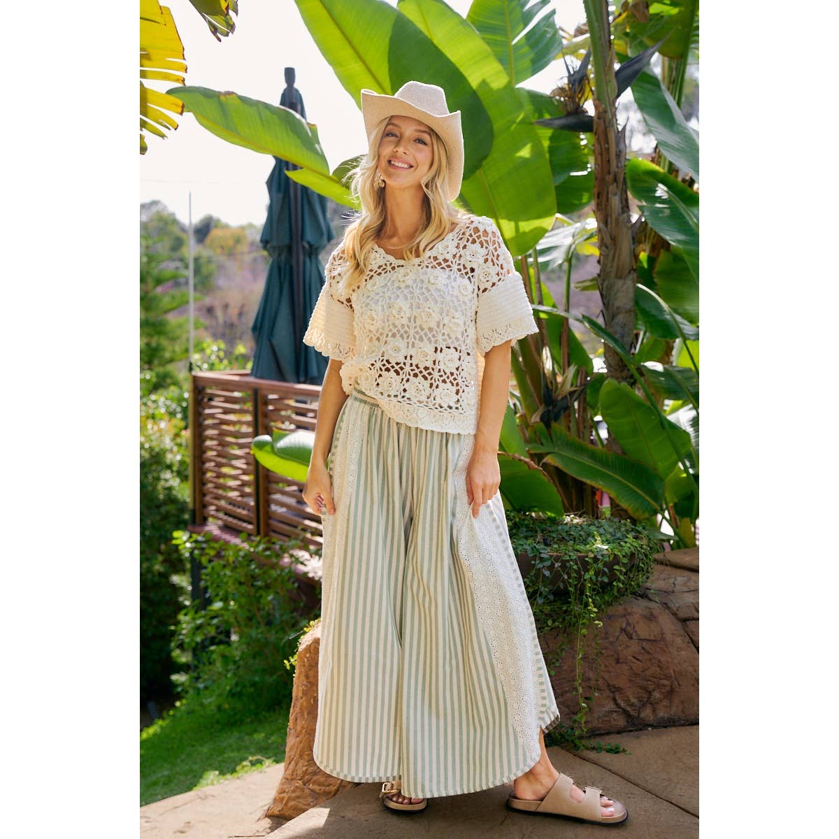 Wide Leg Pants w/eyelet lace