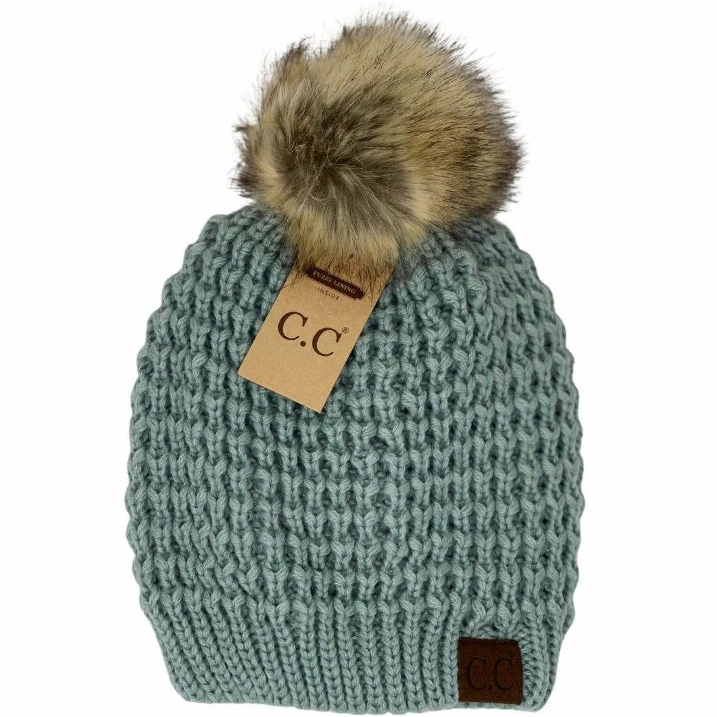 C.C Beanie Waffle Stitch w/Pom Pom