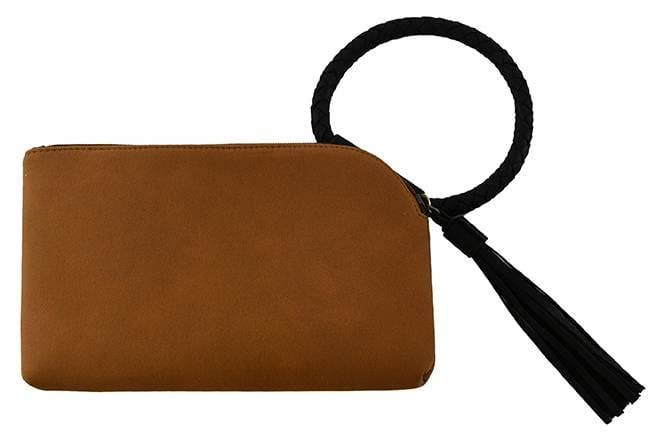 Faux Suede Tassel Wristlet
