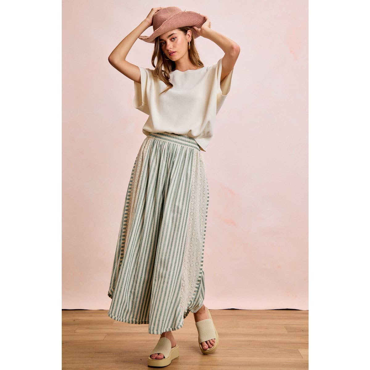 Wide Leg Pants w/eyelet lace