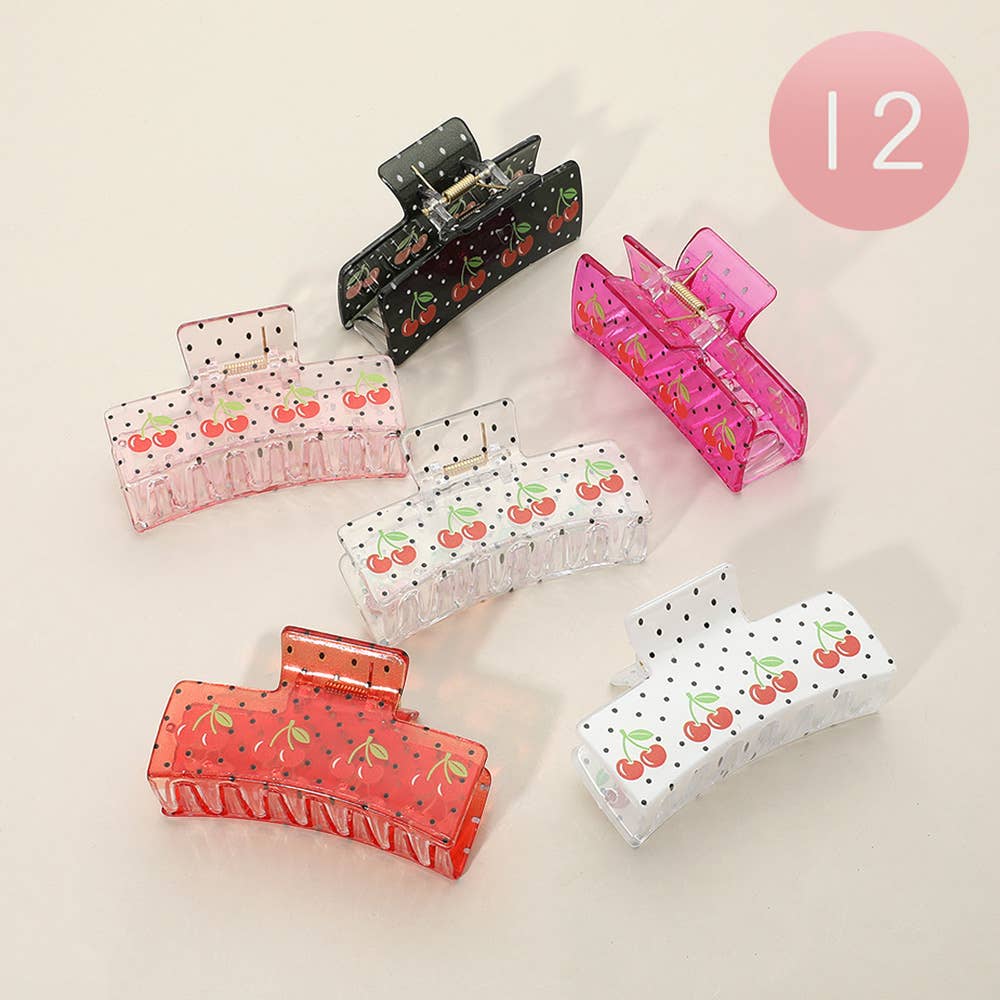 Sensibling Corp. - 12PCS - Cherry Polka Dot Printed Hair Claw Clips