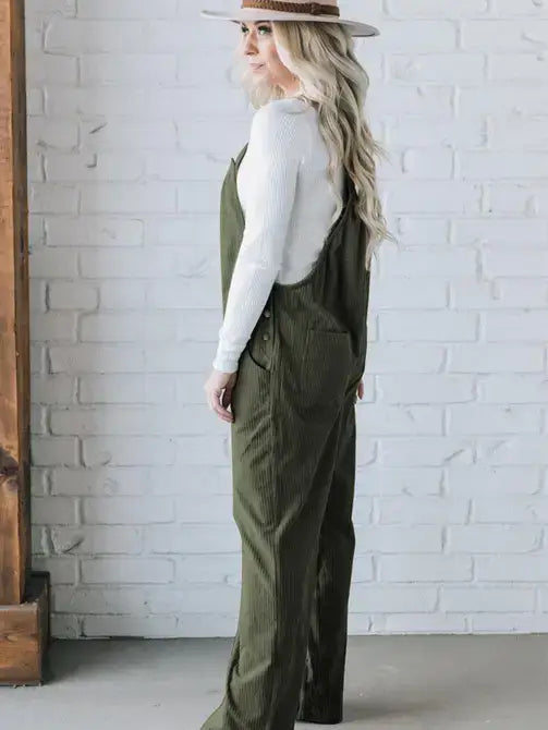 Cord Overalls-Olive