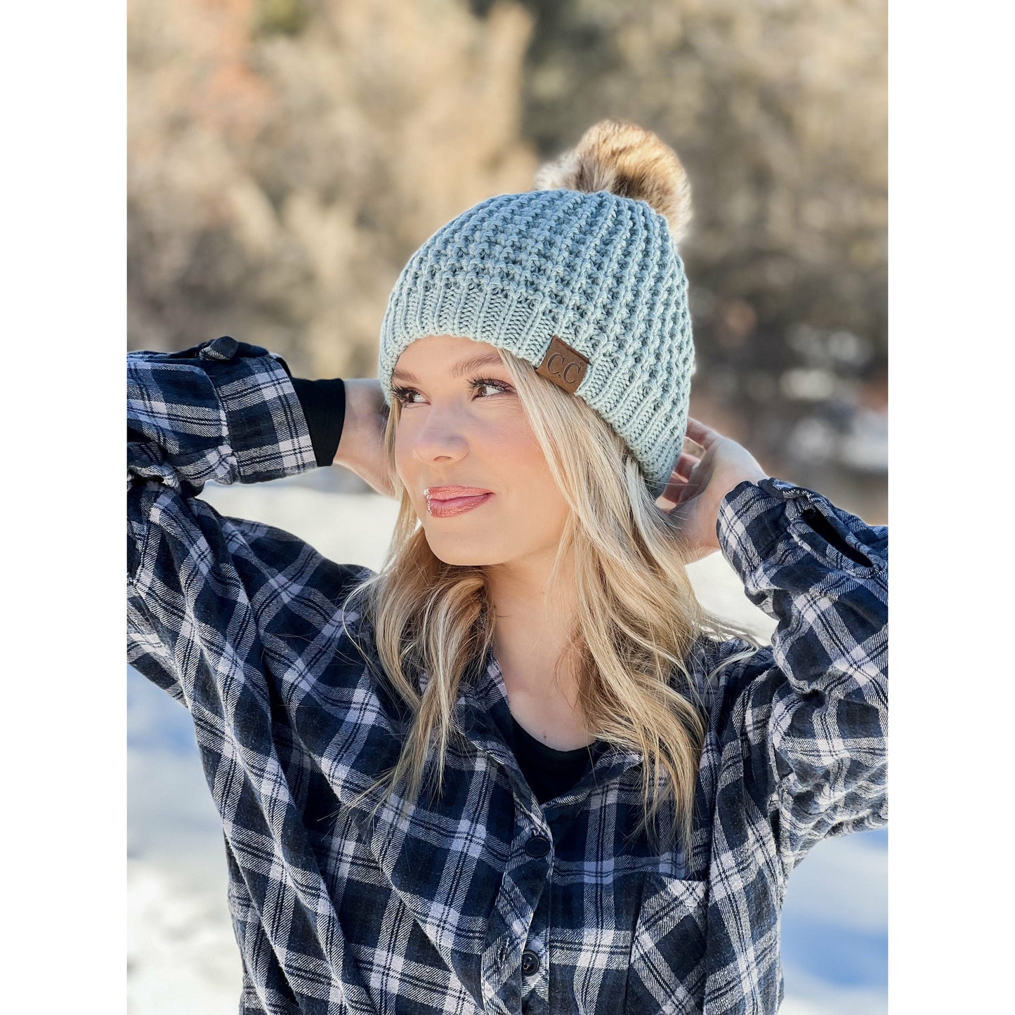 C.C Beanie Waffle Stitch w/Pom Pom