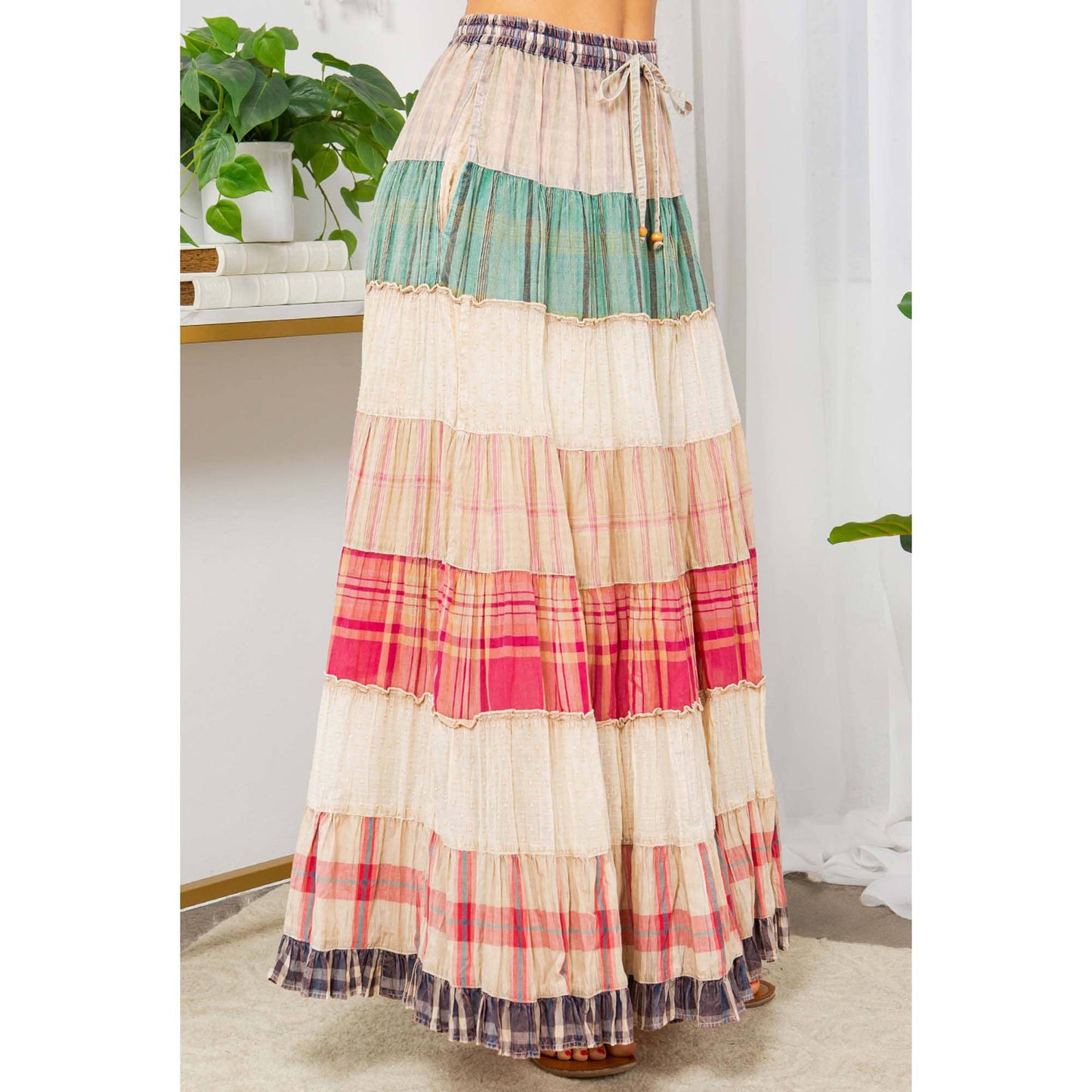 Crinkled Tiered Skirt-Mixed Colors
