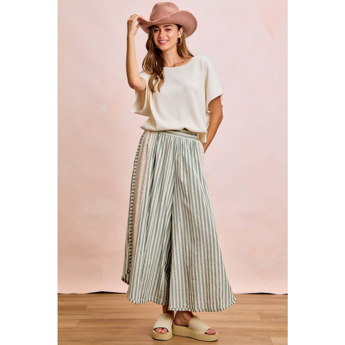 Wide Leg Pants w/eyelet lace