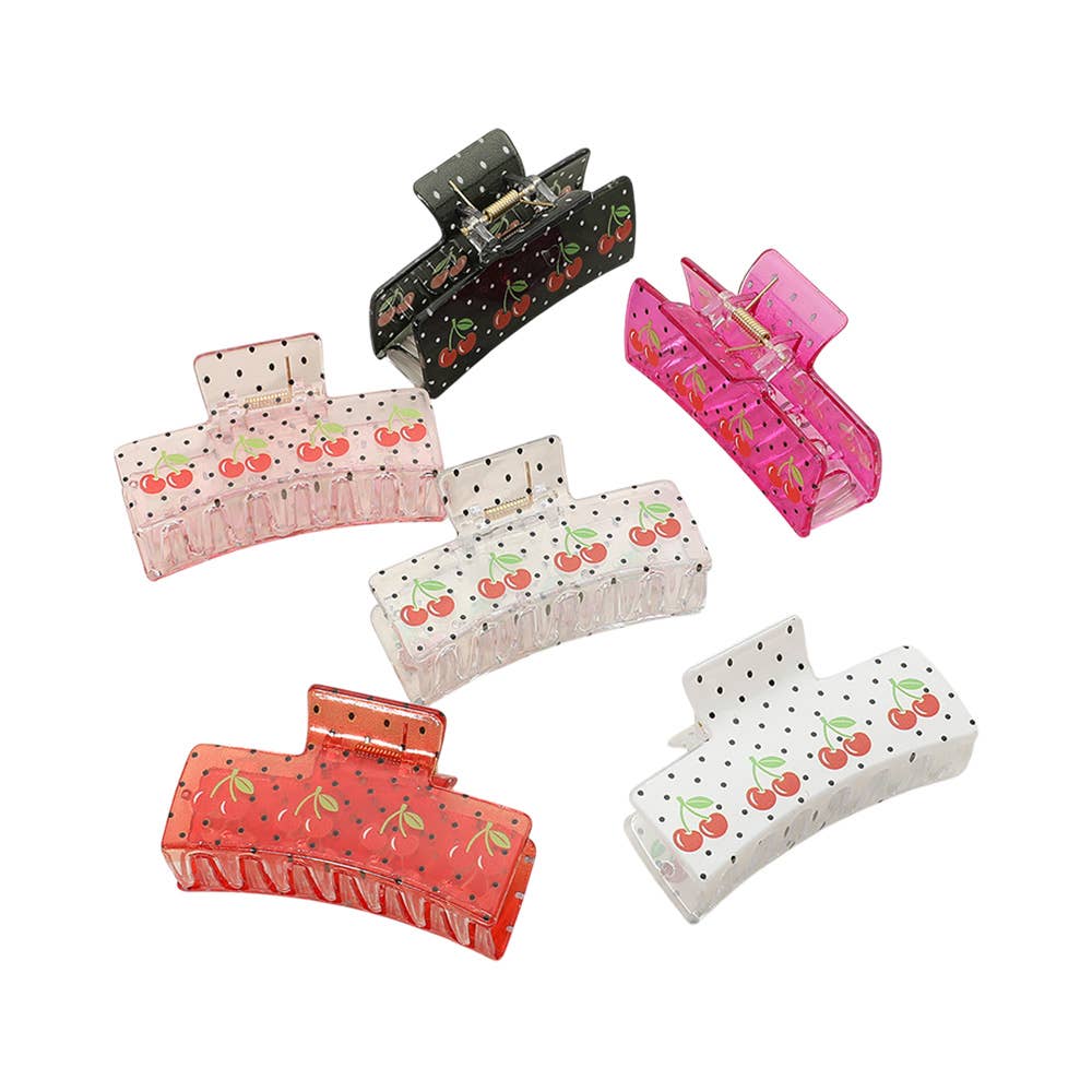 Sensibling Corp. - 12PCS - Cherry Polka Dot Printed Hair Claw Clips