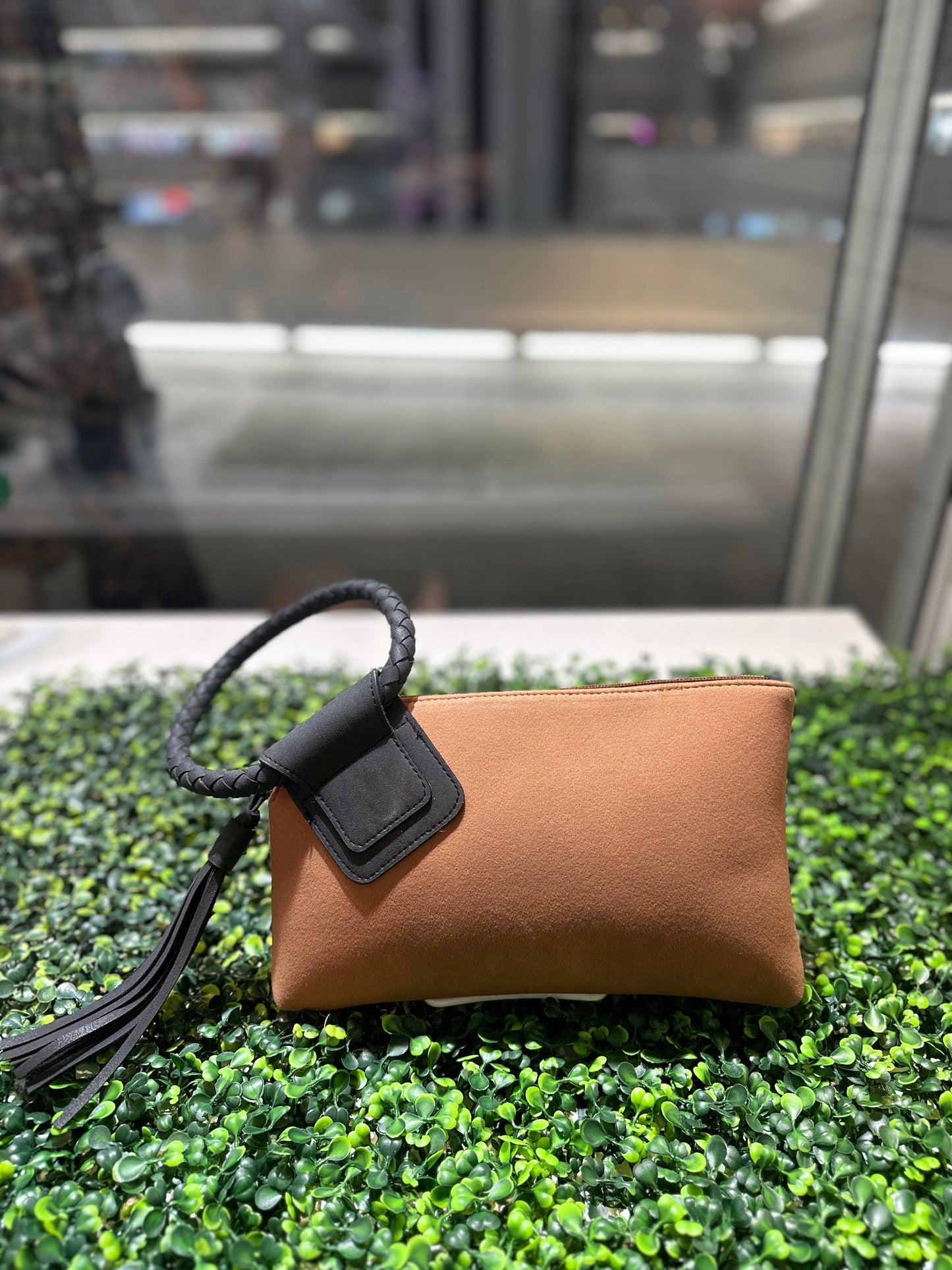 Faux Suede Tassel Wristlet