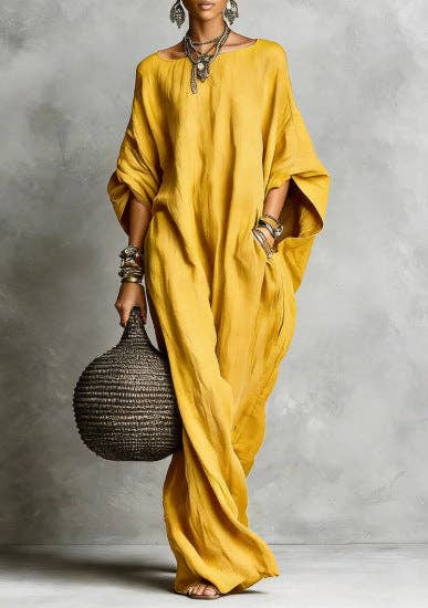 Loose Fit Sleeve Shirt Dress-Golden Mustard
