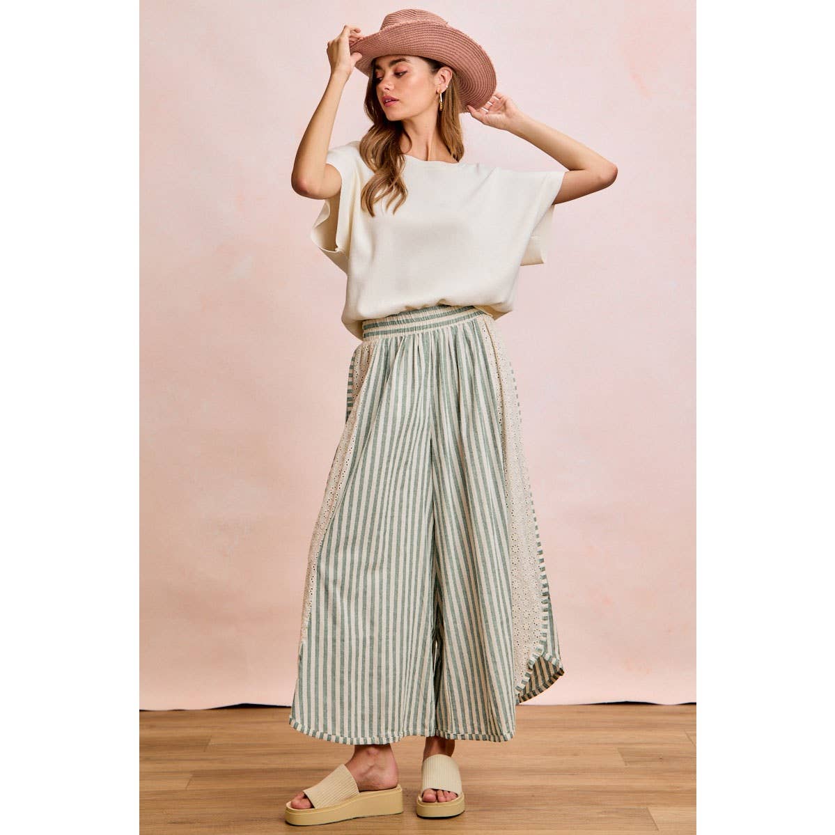 Wide Leg Pants w/eyelet lace