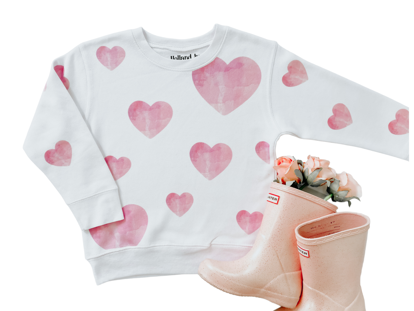 Girls Watercolor Hearts Sweatshirt