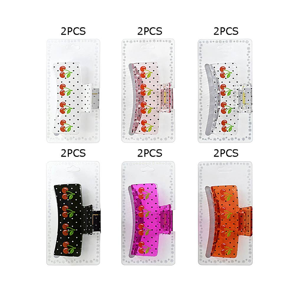 Sensibling Corp. - 12PCS - Cherry Polka Dot Printed Hair Claw Clips